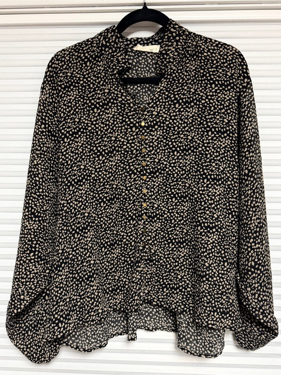 By Together Tops - By Together Black Blouse with Tan Dot Print